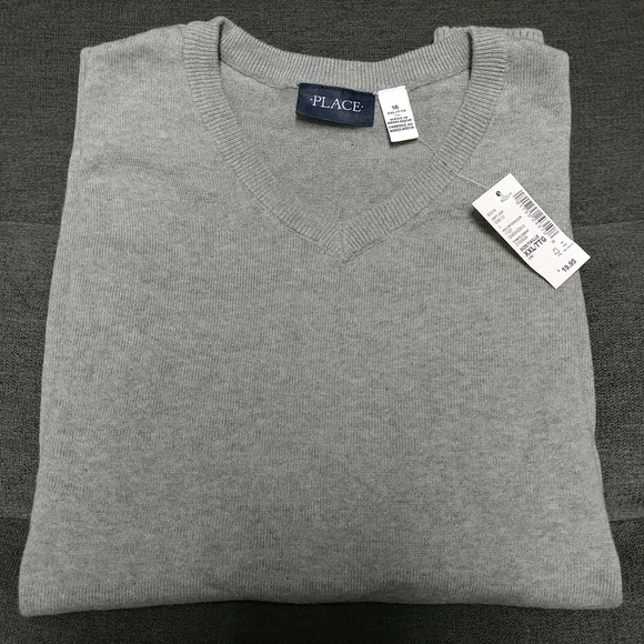 NWT V-Neck Sweater Vest Boys 16 XXL Smoke Grey The Children’s Place - Picture 2 of 13